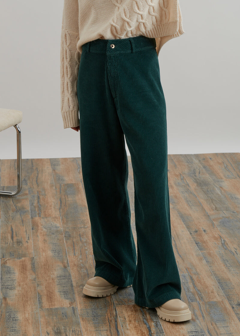 Pantalon large en velours côtelé - VERT BOUTEILLE#couleur_VERT BOUTEILLE