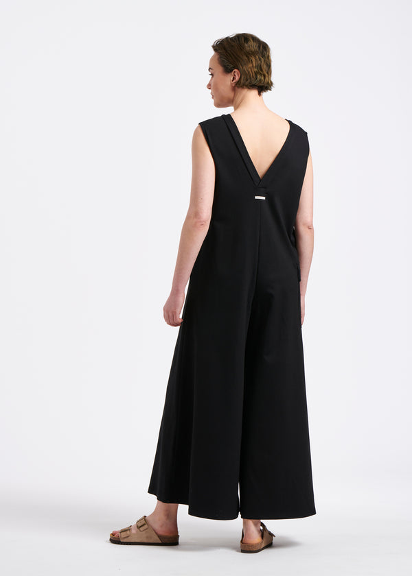 Combinaison noire oversize sans manches en jersey milano - NOIR#couleur_NOIR