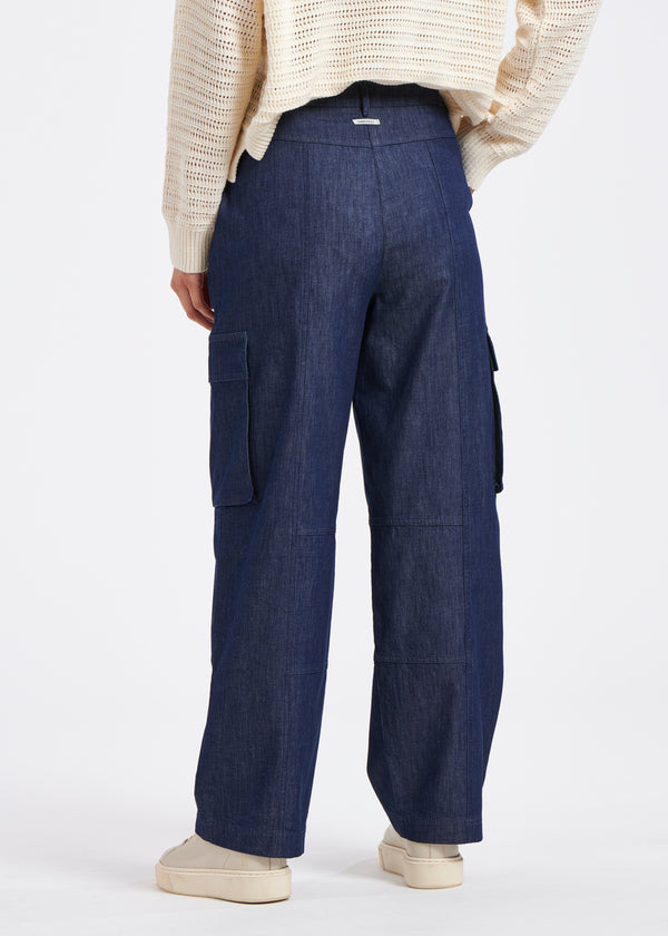 Pantalon cargo droit bleu marine en jean léger - MARINE#couleur_MARINE