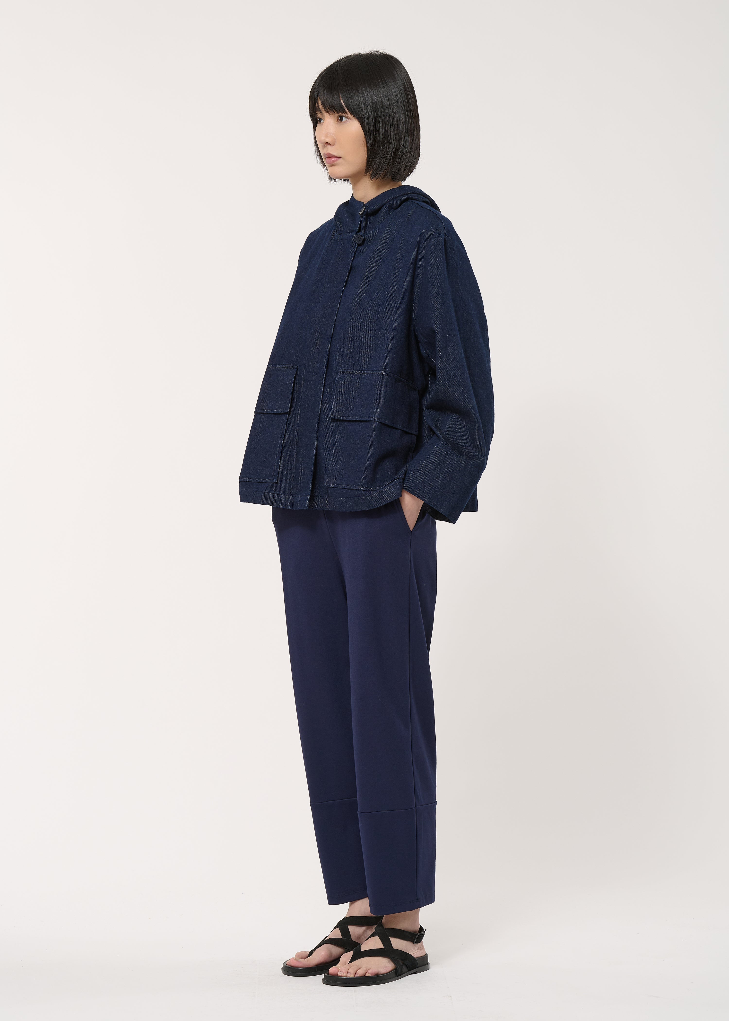 Pantalon bleu marine 7/8ème en milano taille haute - MARINE#couleur_MARINE