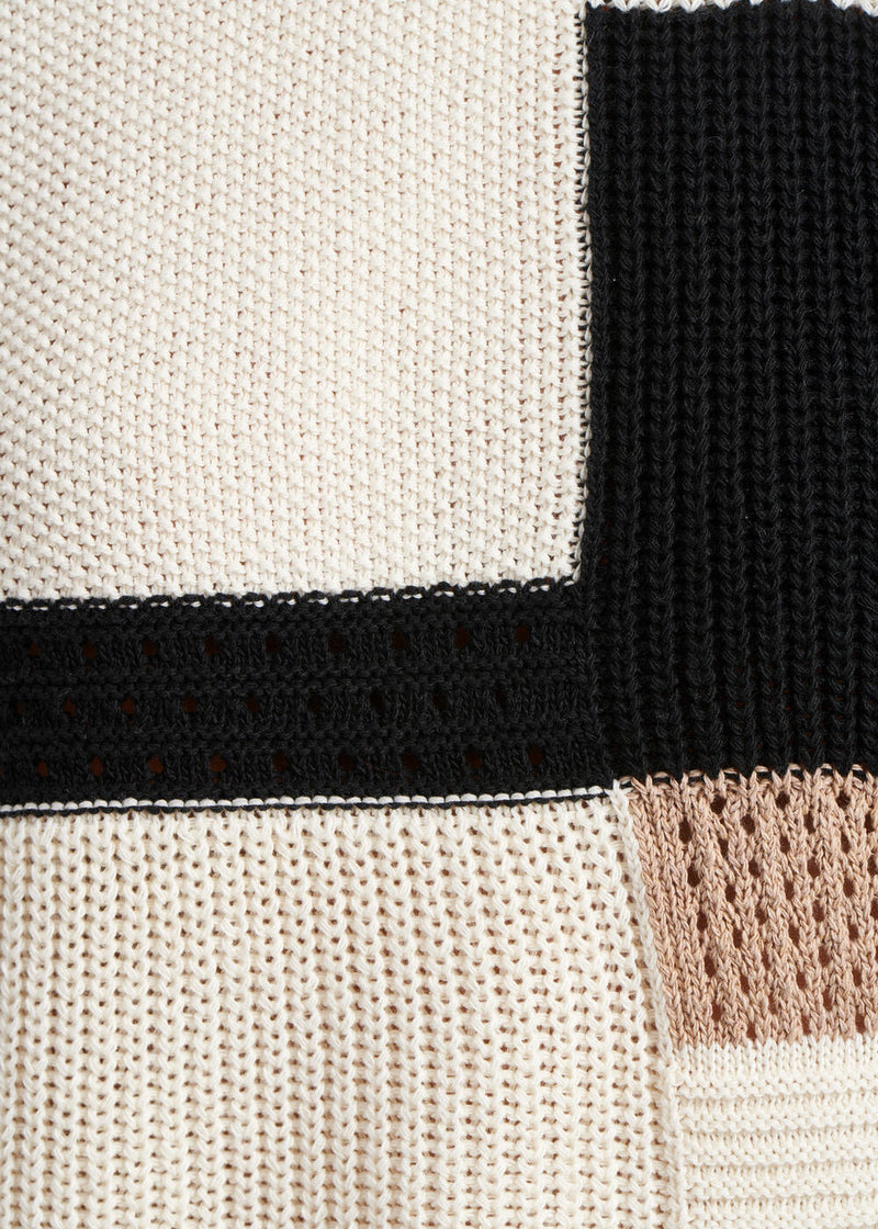 Pull graphique écru et noir sans manches  - COQUILLAGE/NOIR#couleur_COQUILLAGE/NOIR