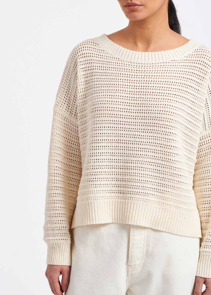 Pull oversize écru en maille filet - COQUILLAGE#couleur_COQUILLAGE