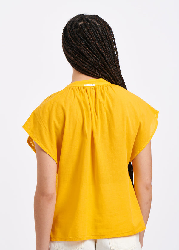 Top jaune ample en broderie anglaise - SOLEIL#couleur_SOLEIL