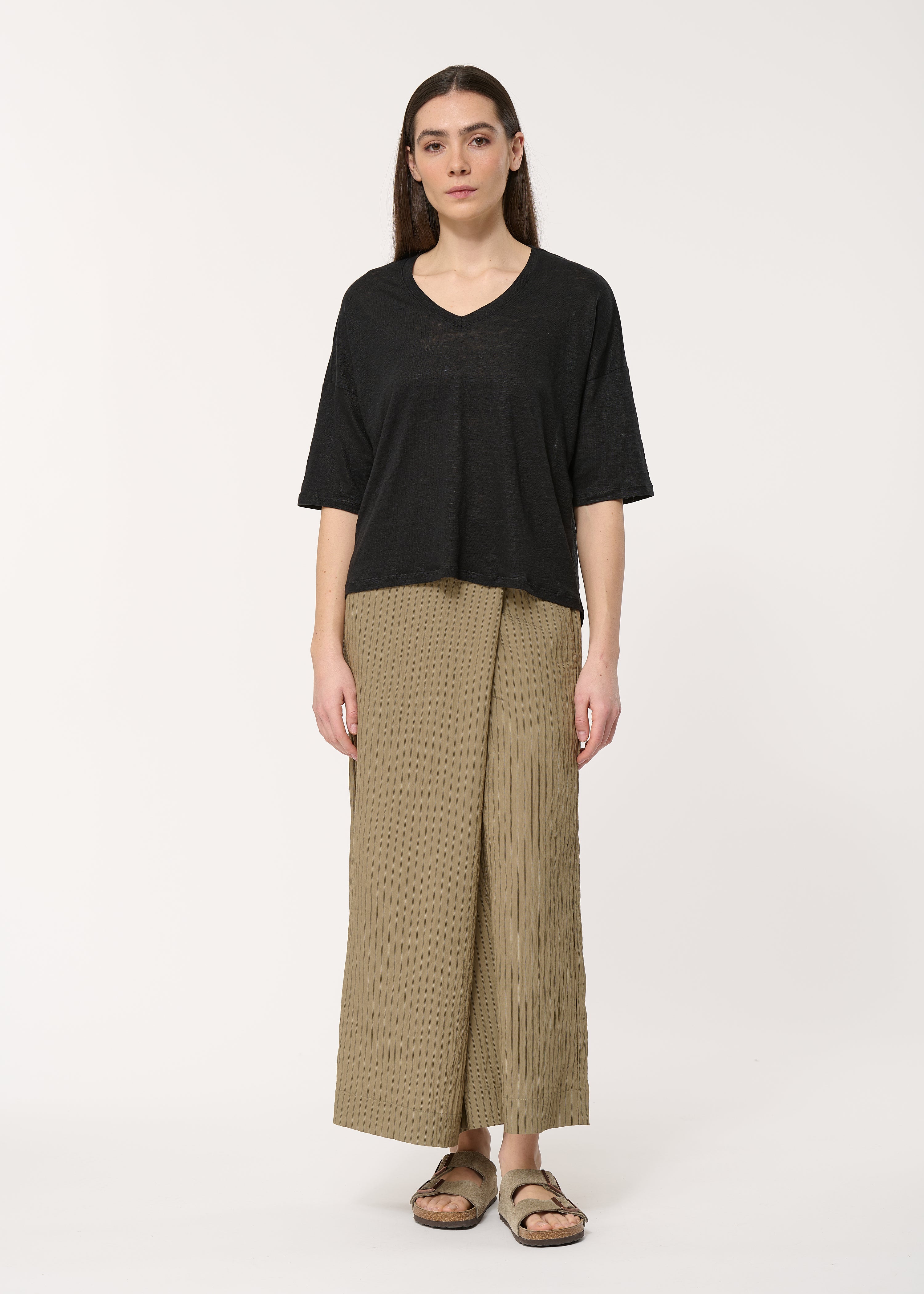 T-shirt noir ample en lin manches courtes - NOIR#couleur_NOIR