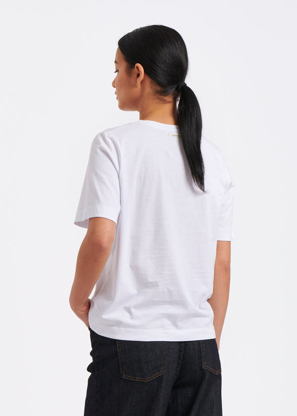 T-shirt blanc en coton manches courtes - BLANC#couleur_BLANC