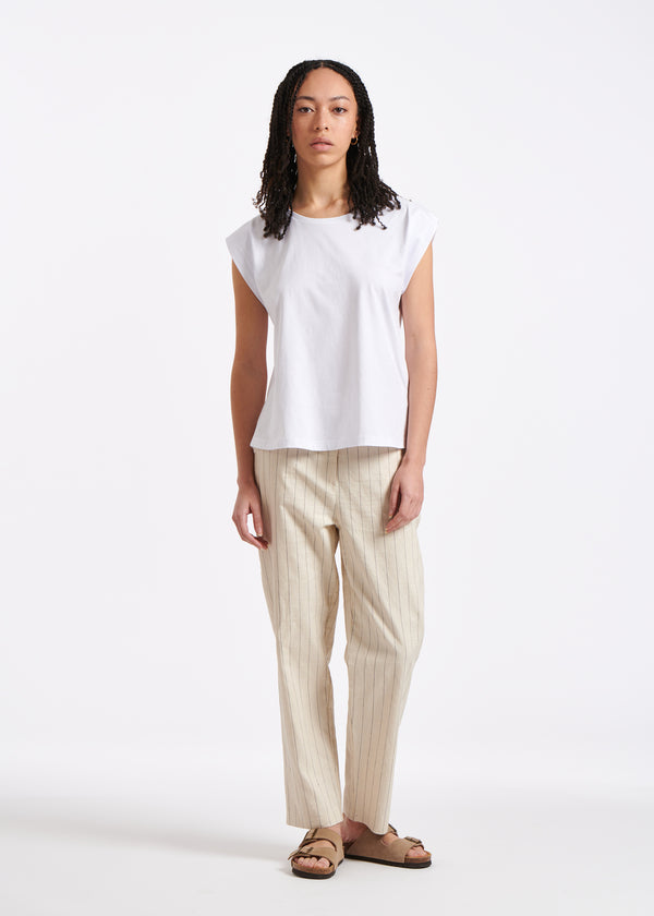 T-shirt blanc sans manches en coton biologique - BLANC#couleur_BLANC