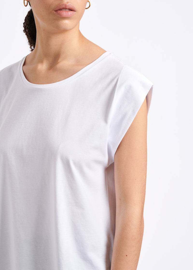 T-shirt blanc sans manches en coton biologique - BLANC#couleur_BLANC
