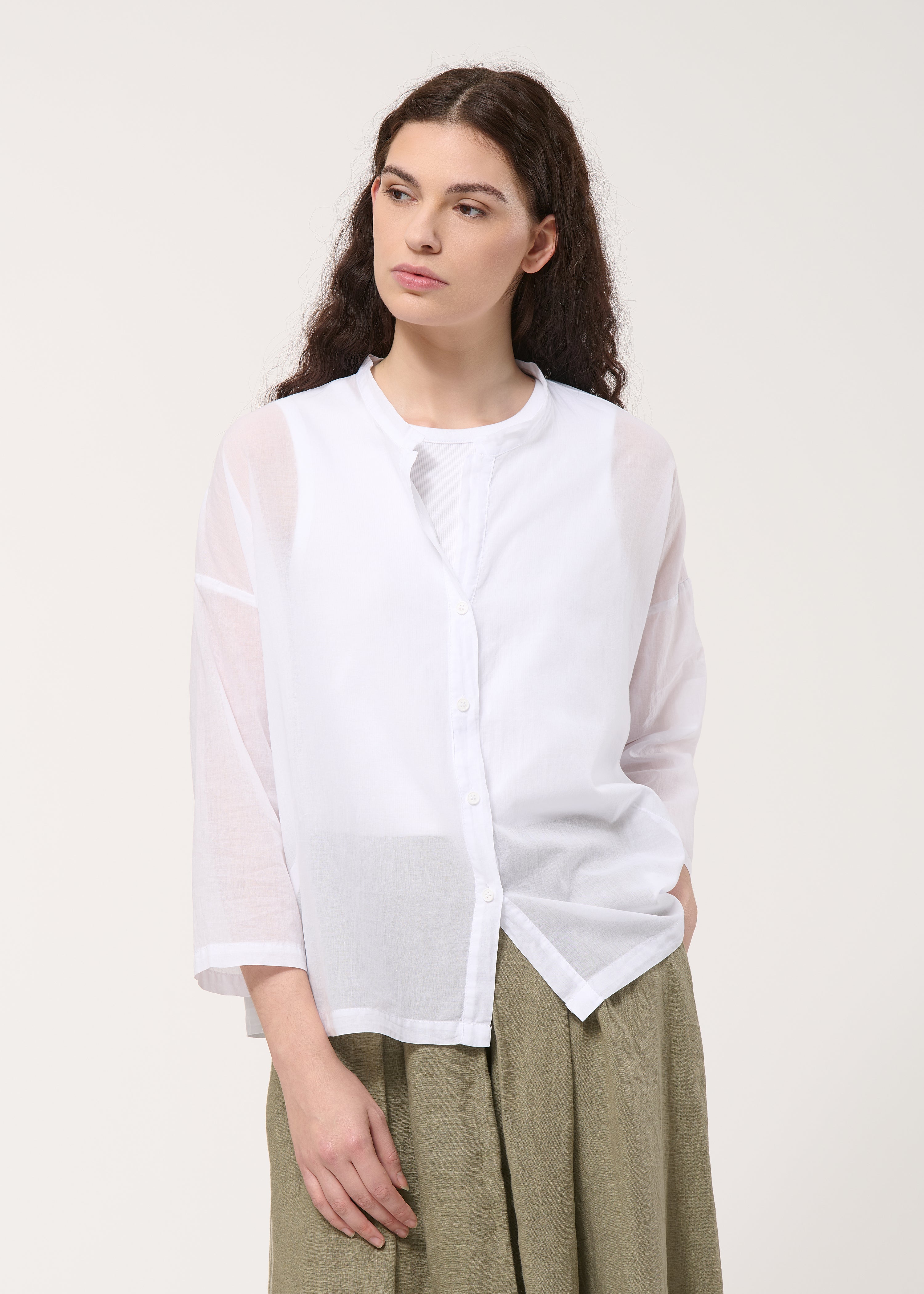 Chemise blanche oversize en voile de coton - BLANC#couleur_BLANC