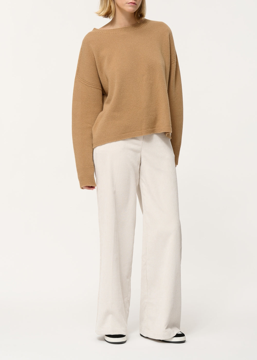 Pantalone largo bianco in velluto a coste