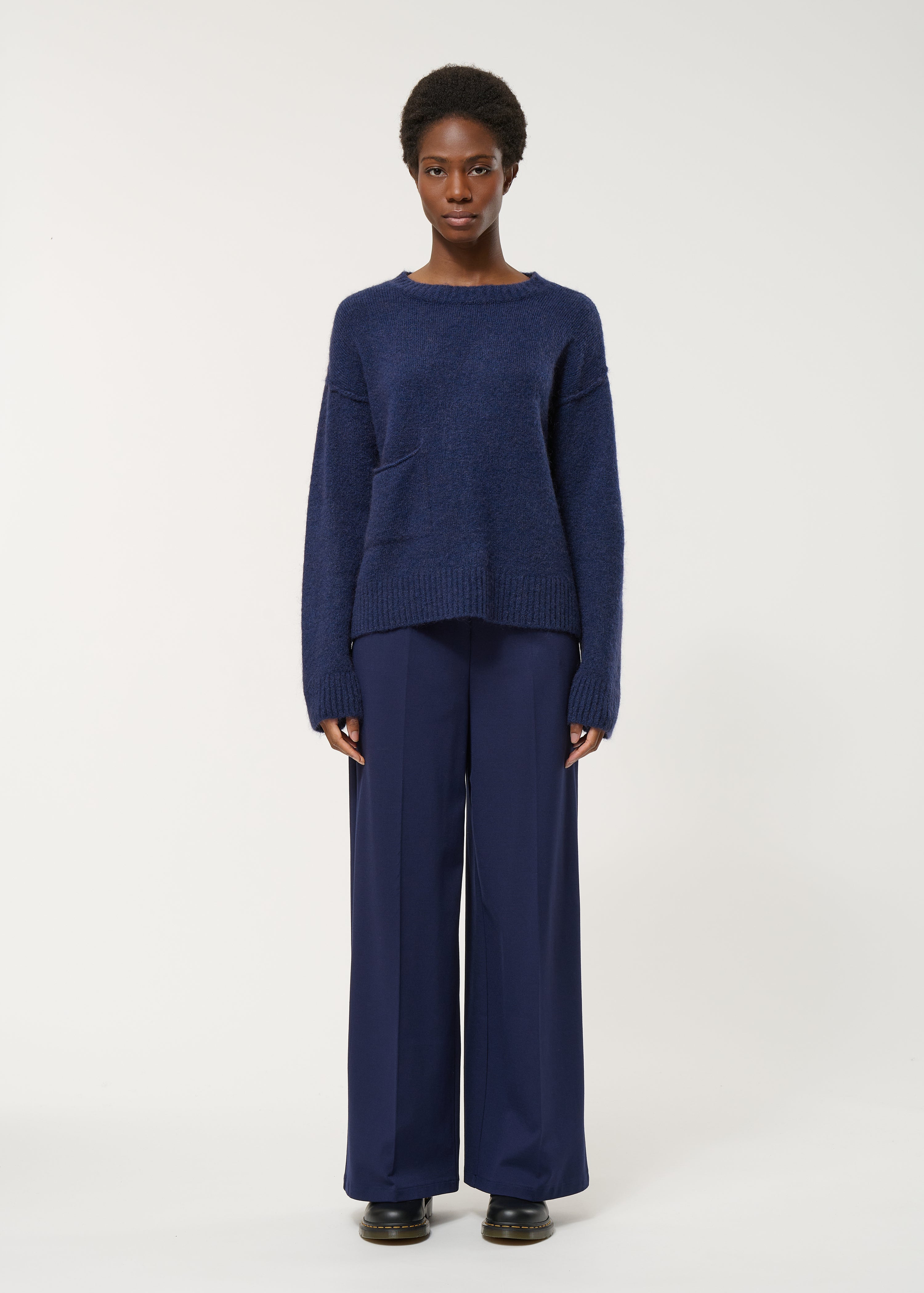 Pantalon large bleu marine - MARINE#couleur_MARINE