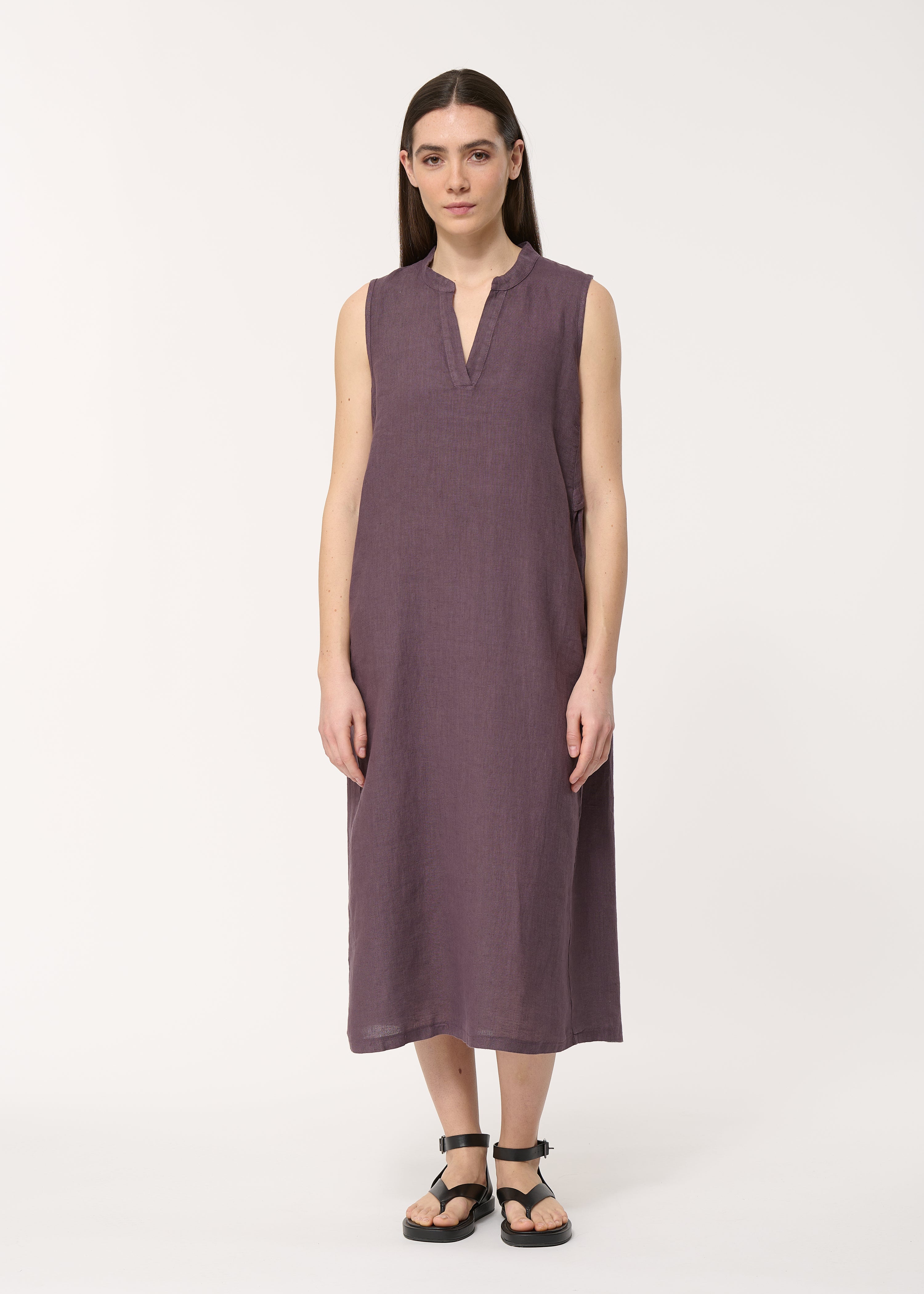 Robe violette évasée en lin - PRUNE#couleur_PRUNE