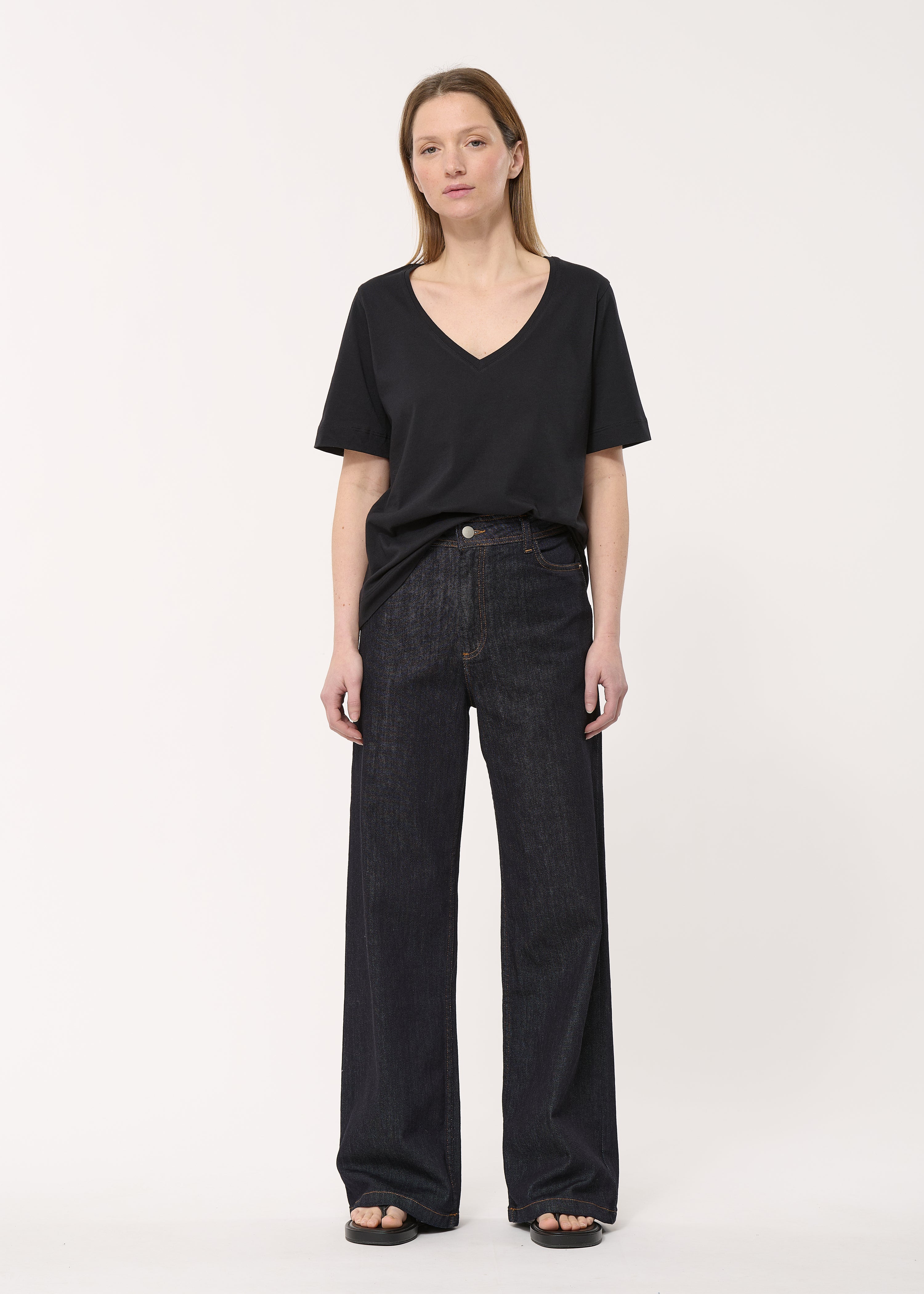 T-shirt droit noir en coton biologique - NOIR#couleur_NOIR