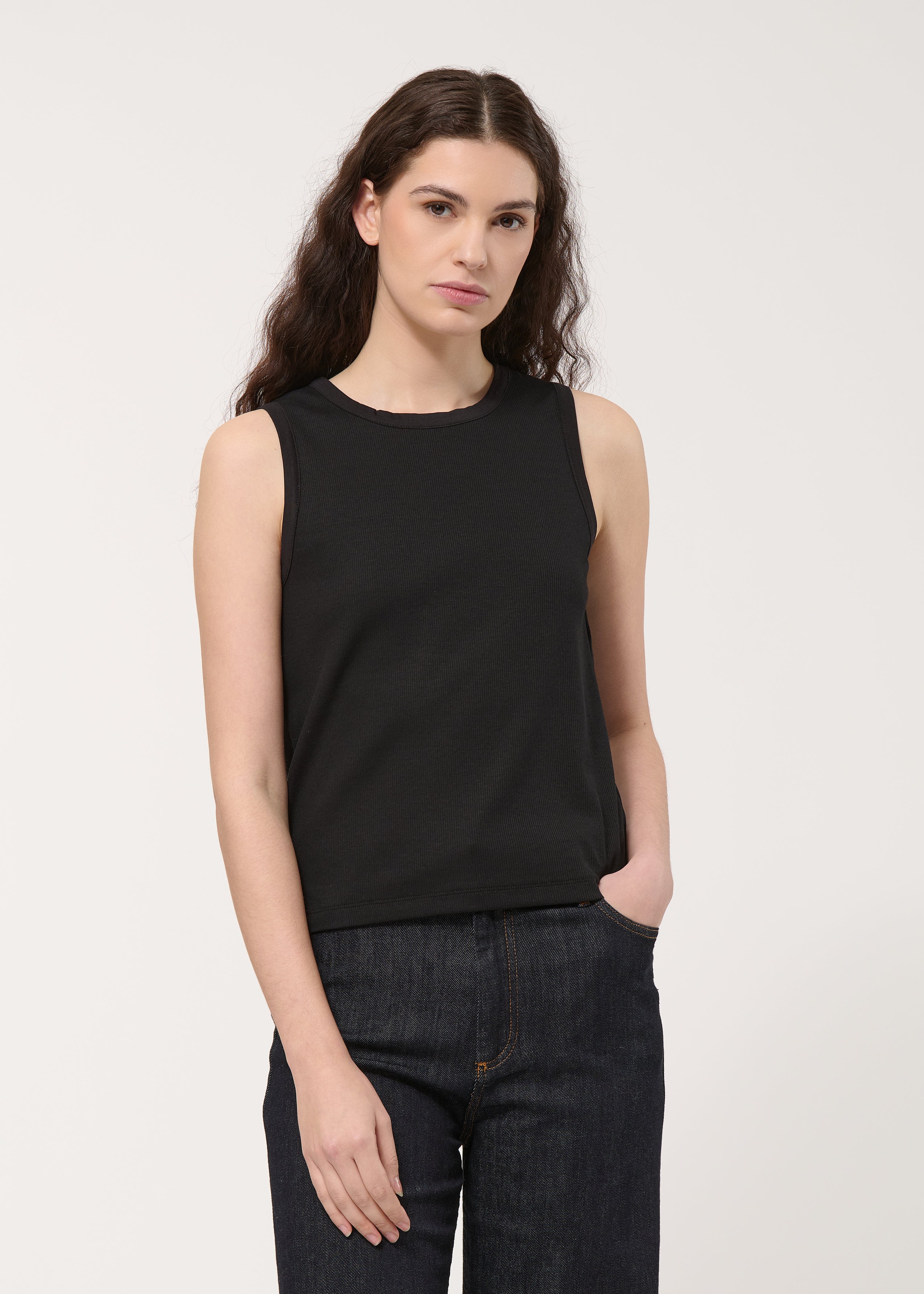 Débardeur noir côtelé ajusté - NOIR#couleur_NOIR