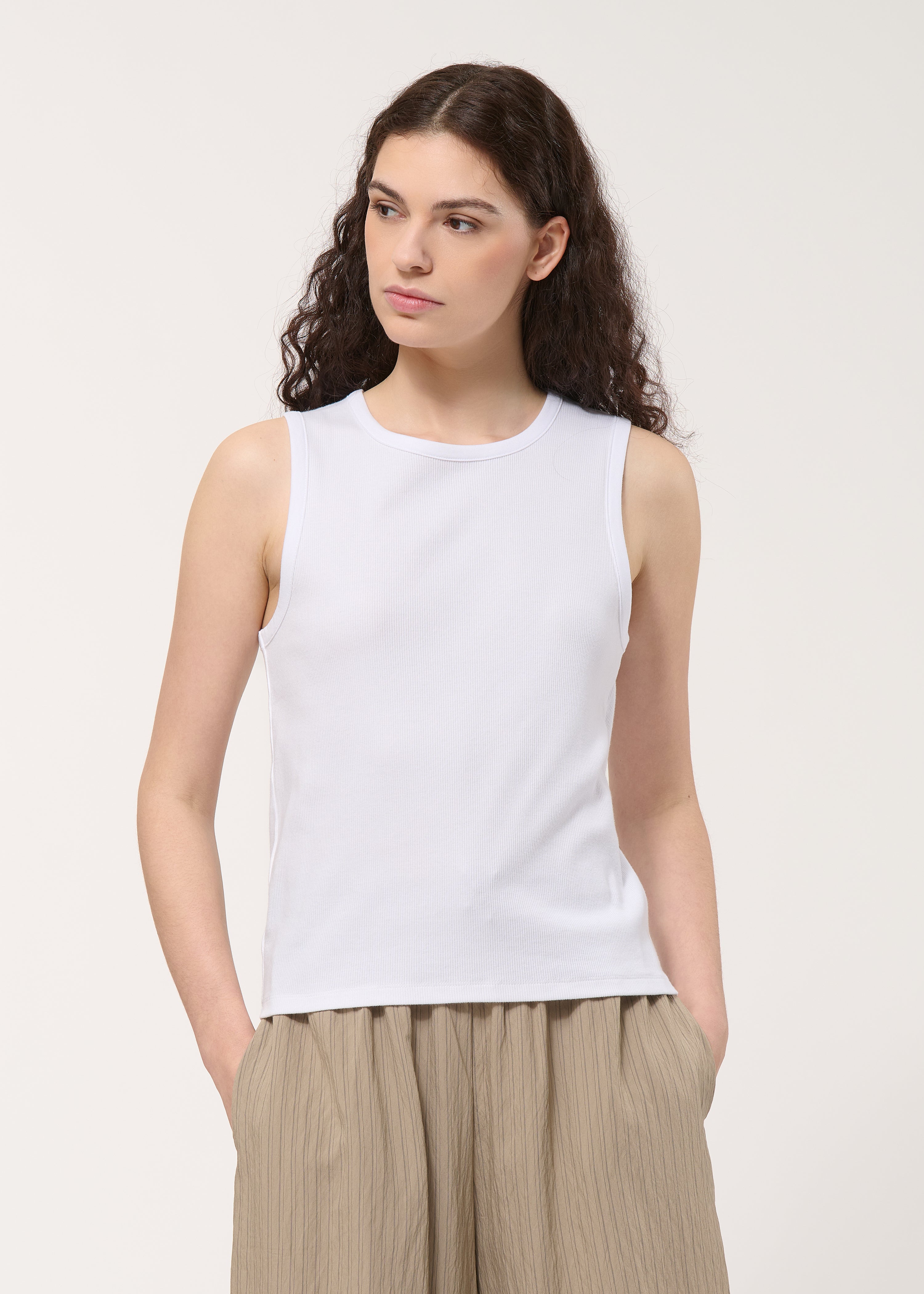 Débardeur blanc côtelé ajusté - BLANC#couleur_BLANC