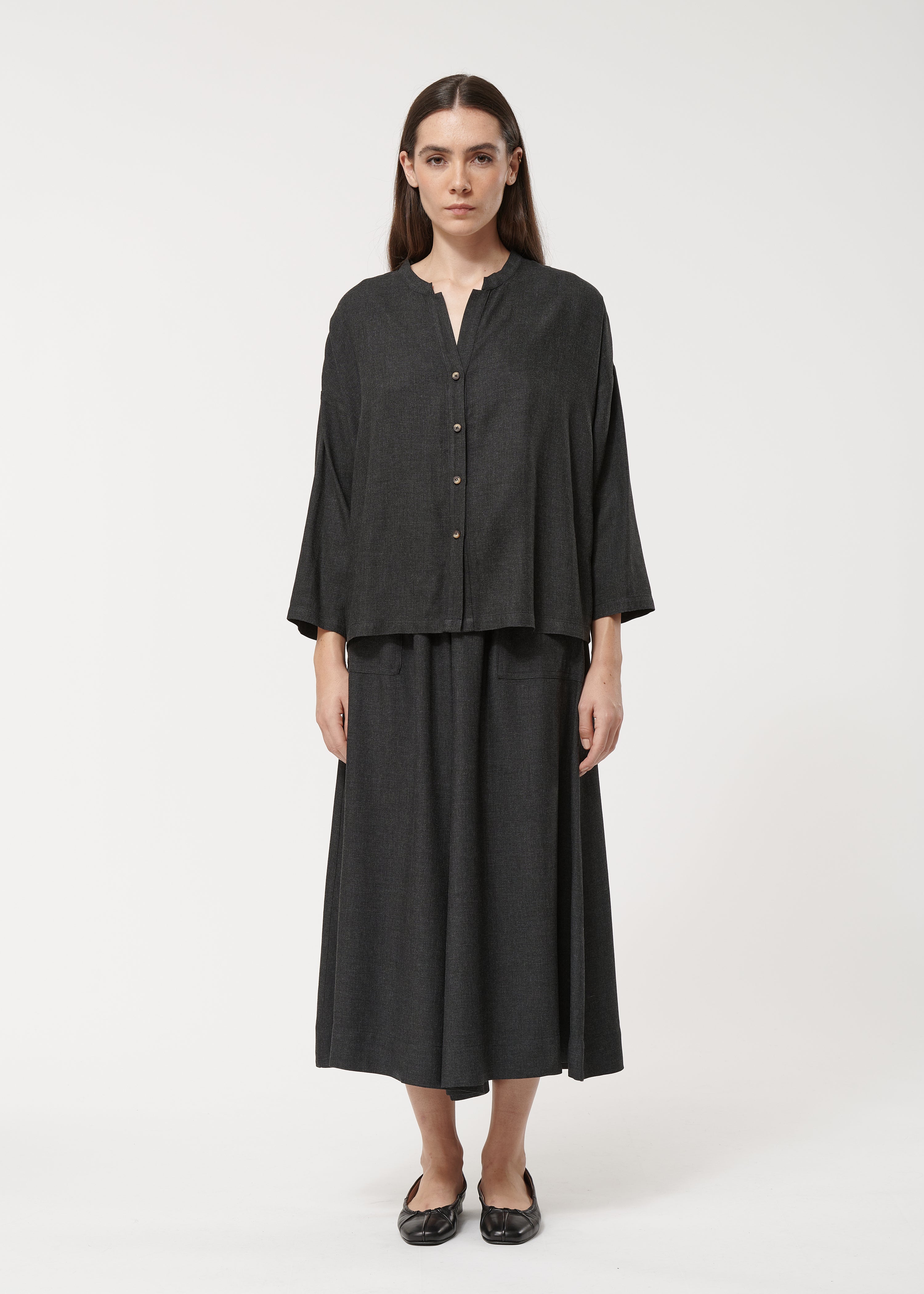 Pantalon jupe culotte gris en flannelle fluide - ANTHRACITE#couleur_ANTHRACITE