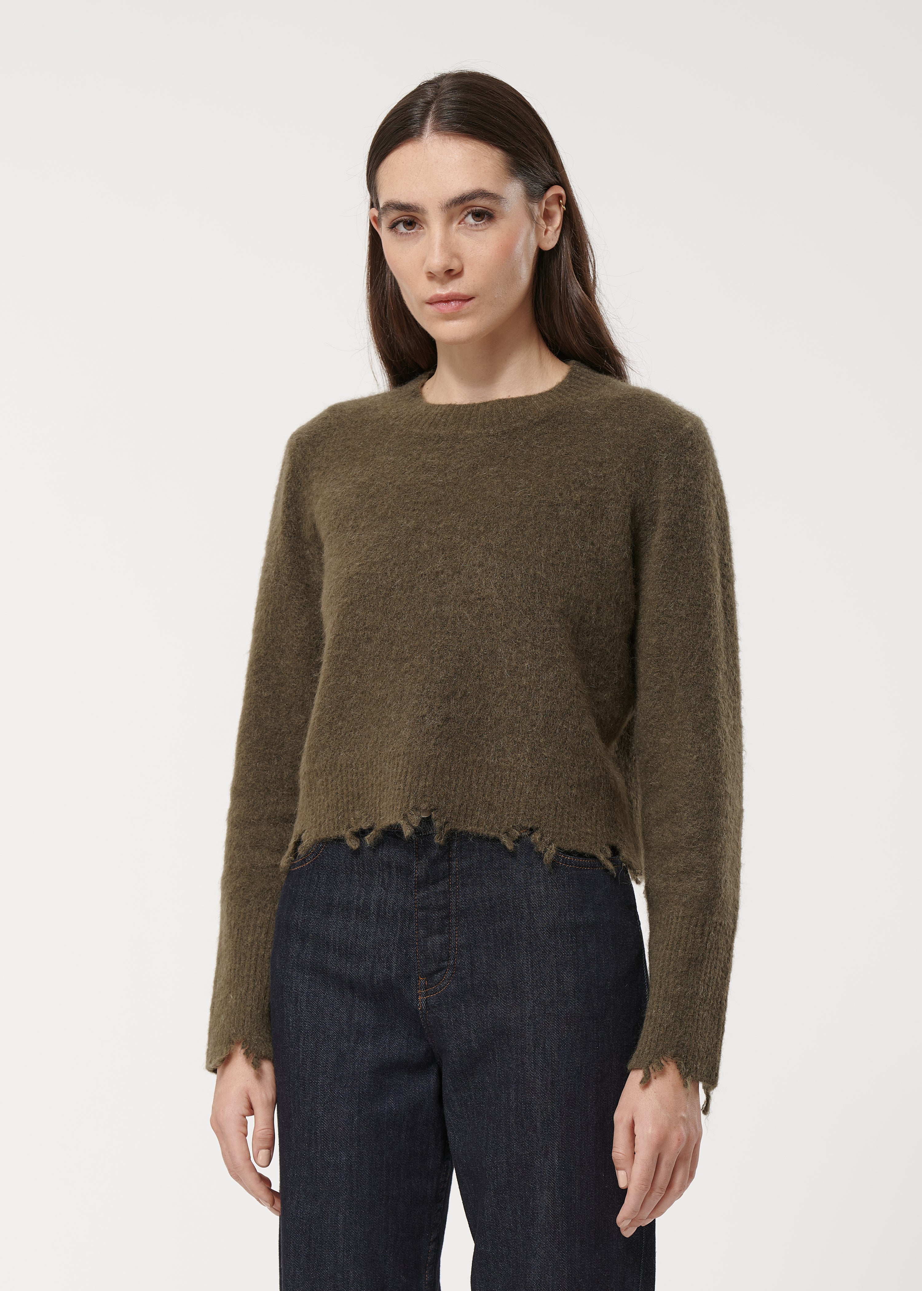 Pull kaki fluffy effet détricoté - FORET#couleur_FORET