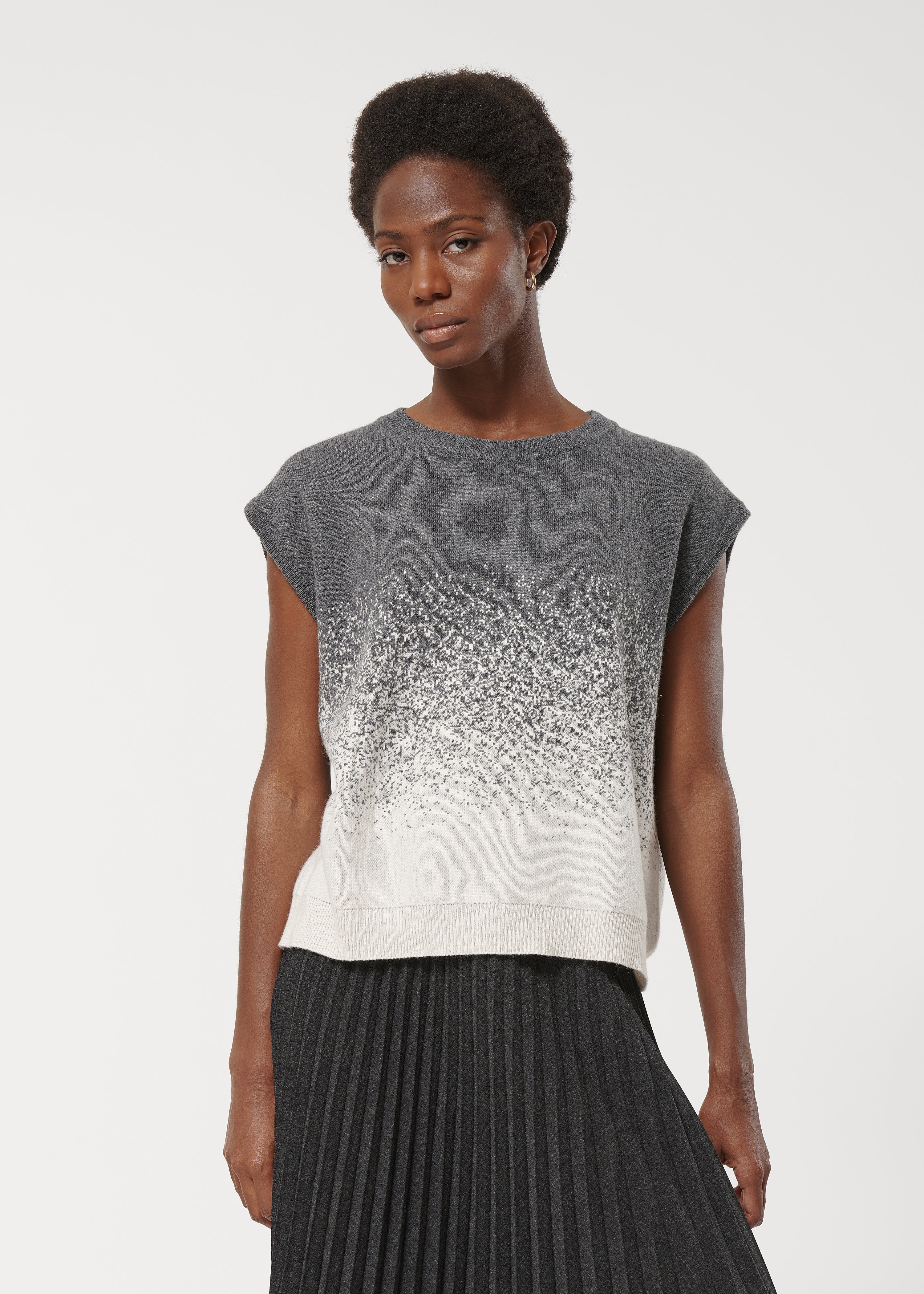 Pull blanc et gris sans manches effet dégradé - ECRU/ANTHRACITE#couleur_ECRU/ANTHRACITE