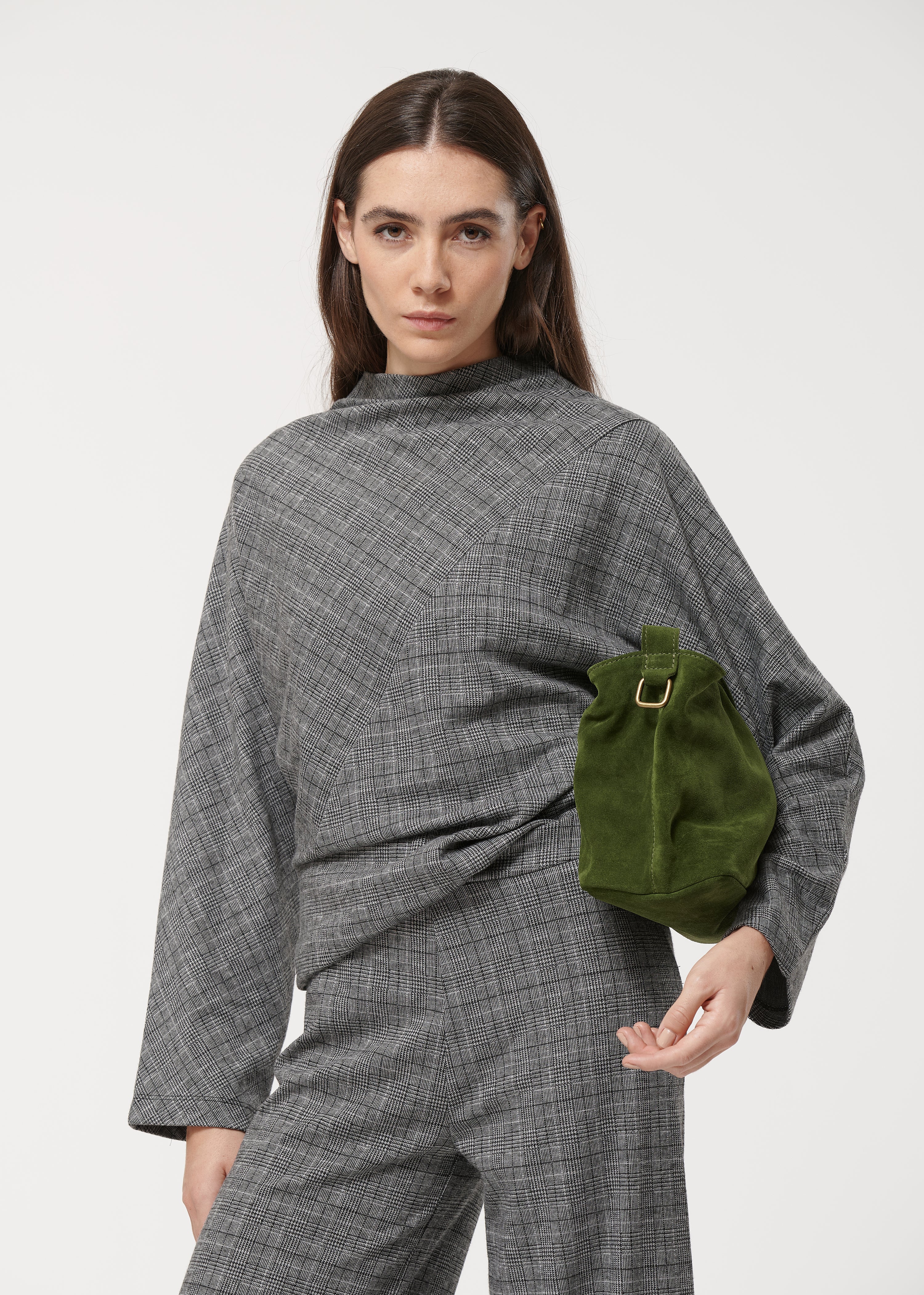 T-shirt gris col cheminée en jersey carreaux - ANTHRACITE#couleur_ANTHRACITE