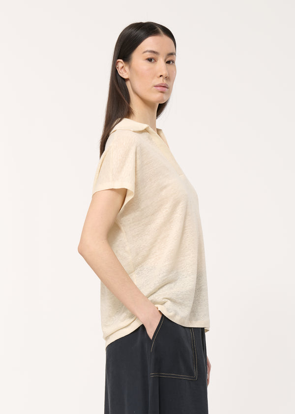 Polo écru en lin fluide manches courtes - ECRU#couleur_ECRU