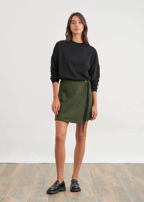 Mini jupe portefeuille en lainage - GRIS#couleur_GRIS