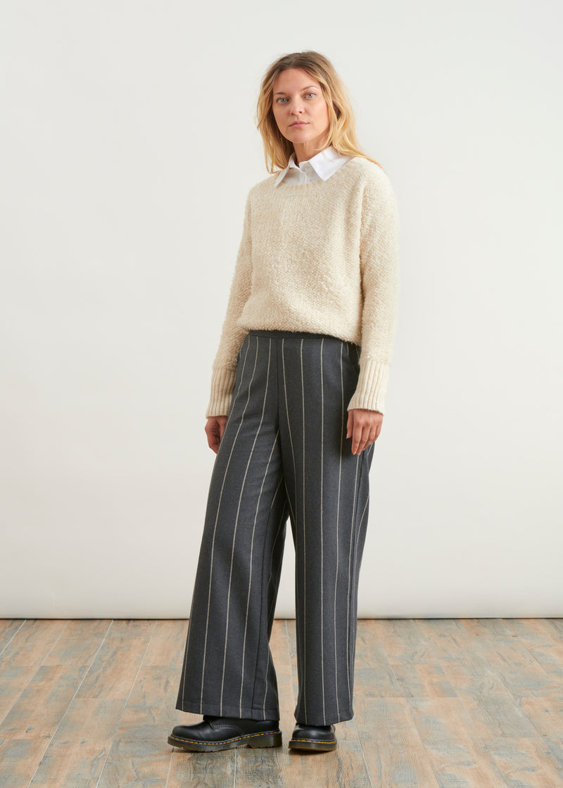 Pantalon large en flanelle rayée - GRIS#couleur_GRIS