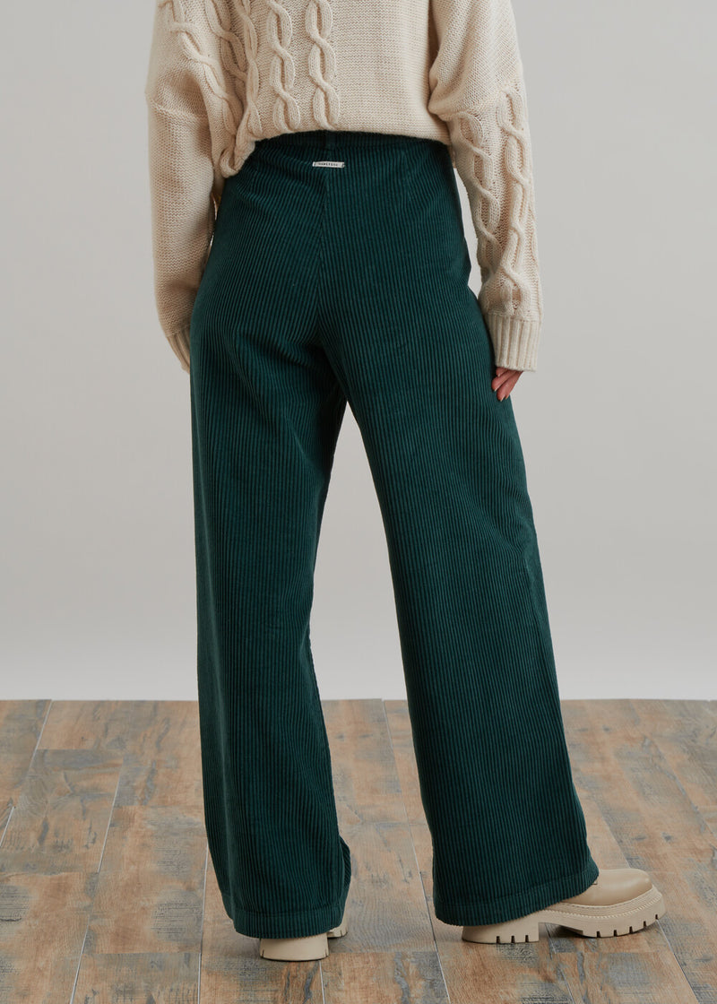 Pantalon large en velours côtelé - VERT BOUTEILLE#couleur_VERT BOUTEILLE