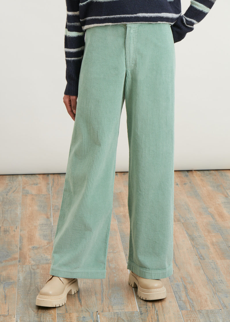 Pantalon large en velours côtelé - MENTHOL#couleur_MENTHOL