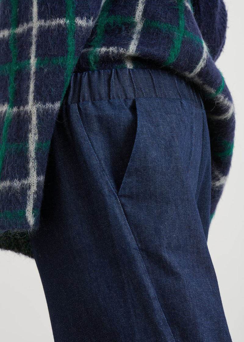 Pantalon large en milano - BLEU DENIM#couleur_BLEU DENIM