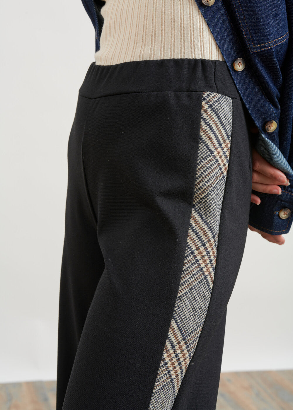 Pantalon large bi matière - NOIR#couleur_NOIR