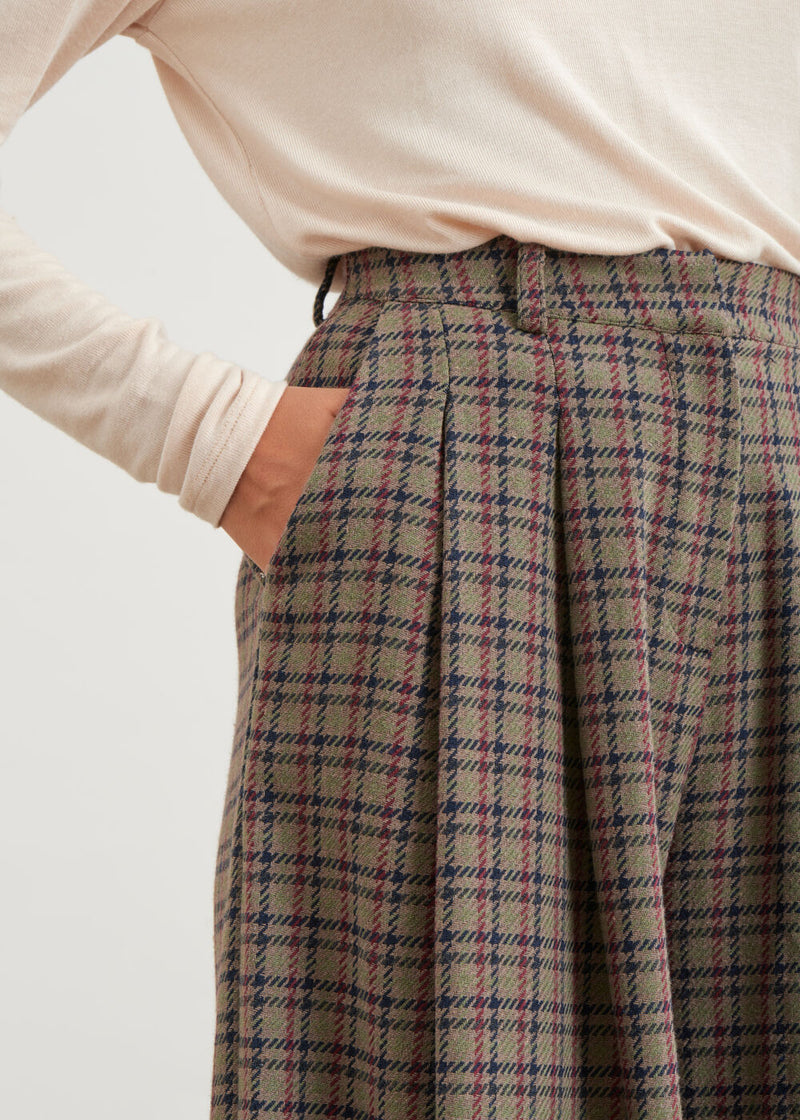 Pantalon jupe culotte à carreaux - KAKI#couleur_KAKI