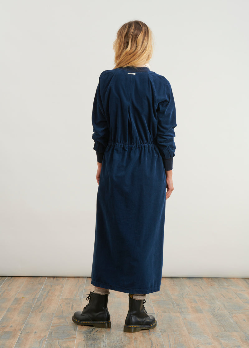 Robe longue chemise en velours fin - NAVY#couleur_NAVY