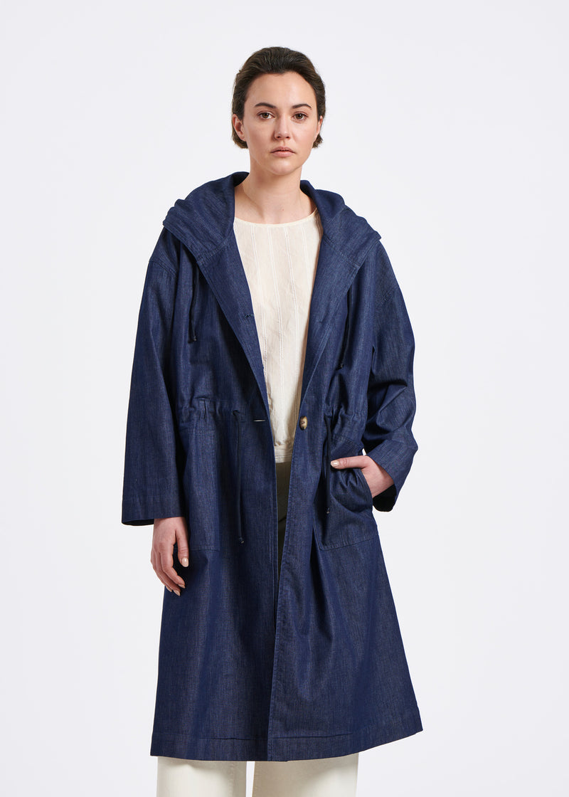 Manteau oversize en jean souple - MARINE#couleur_MARINE