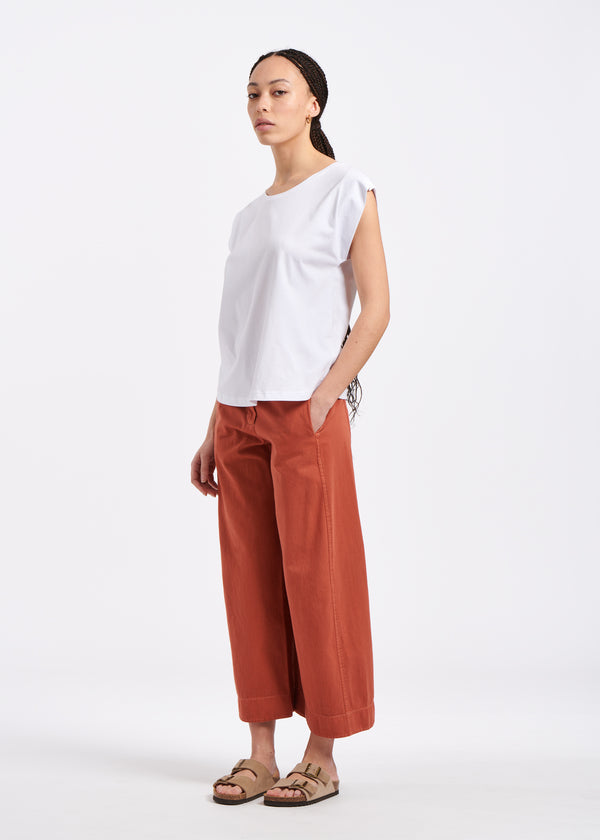 Pantalon en twill de coton souple rouge - SIENNE#couleur_SIENNE