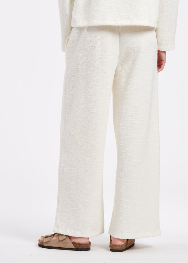 Pantalon large blanc cassé à grand revers en jersey bouclette - OFF WHITE#couleur_OFF WHITE