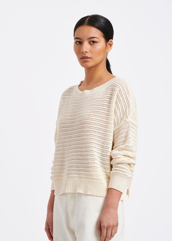 Pull oversize écru en maille filet - COQUILLAGE#couleur_COQUILLAGE