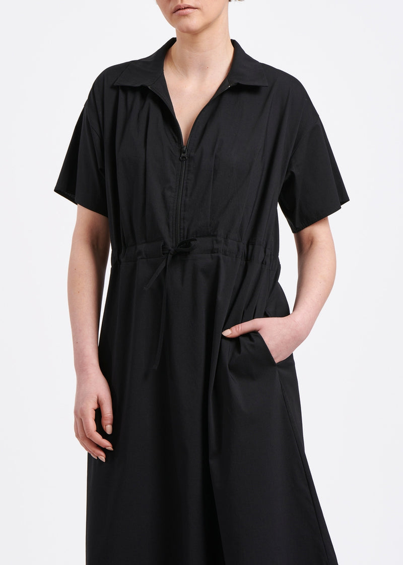 Abito midi nero aderente in popeline di cotone