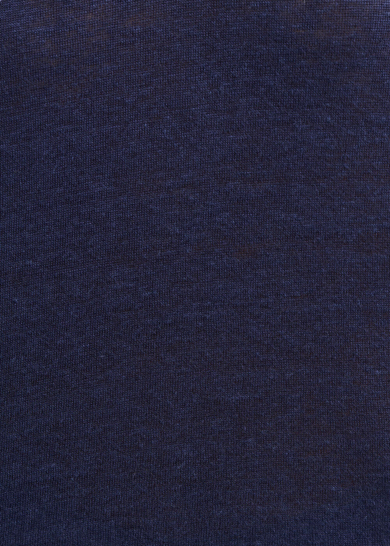 T-shirt bleu marine en lin manches courtes - MARINE#couleur_MARINE