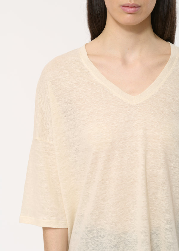 T-shirt blanc ample en lin manches courtes - ECRU#couleur_ECRU