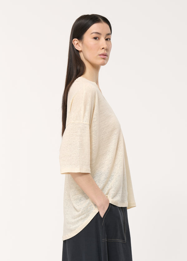 T-shirt blanc ample en lin manches courtes - ECRU#couleur_ECRU