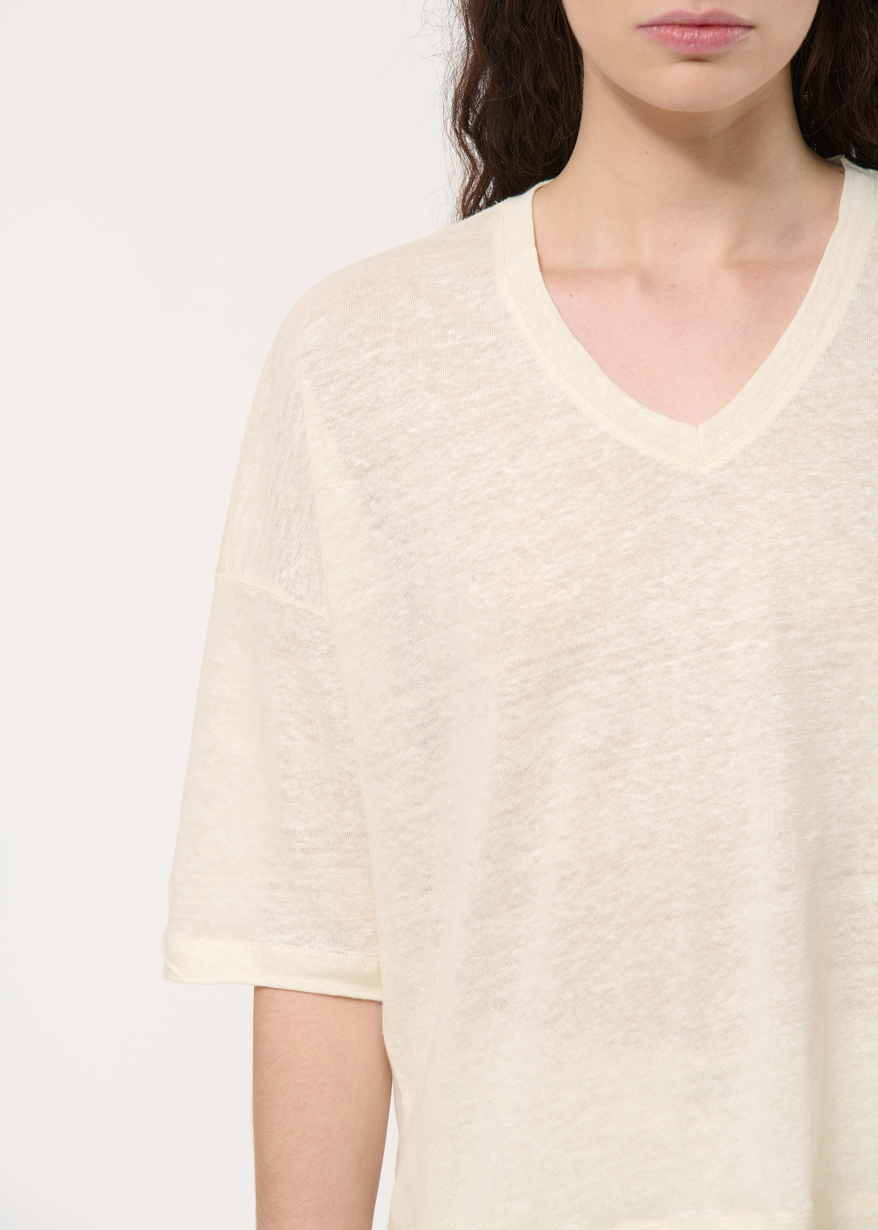T-shirt écru ample en lin manches courtes - NATUREL#couleur_NATUREL