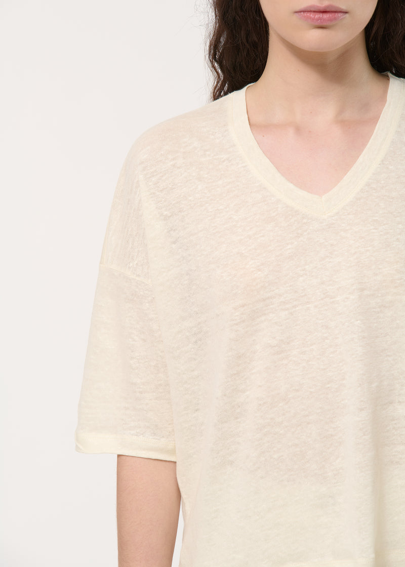 T-shirt écru ample en lin manches courtes - NATUREL#couleur_NATUREL