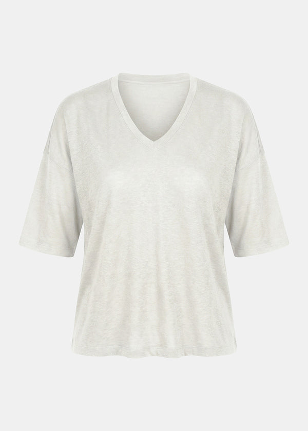 T-shirt écru ample en lin manches courtes - NATUREL#couleur_NATUREL