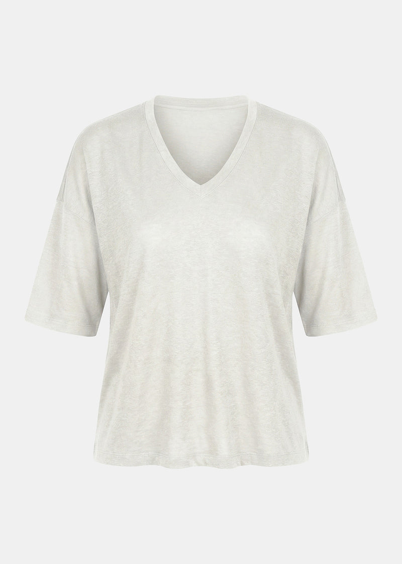 T-shirt écru ample en lin manches courtes - NATUREL#couleur_NATUREL