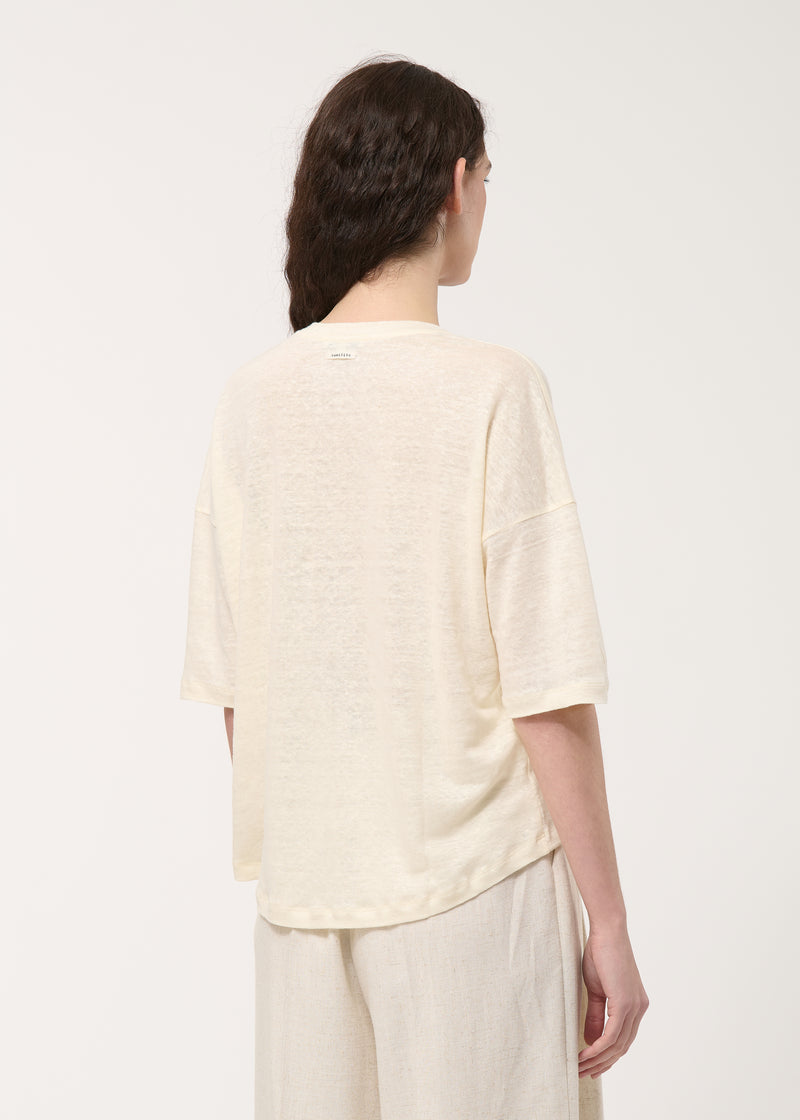T-shirt écru ample en lin manches courtes - NATUREL#couleur_NATUREL