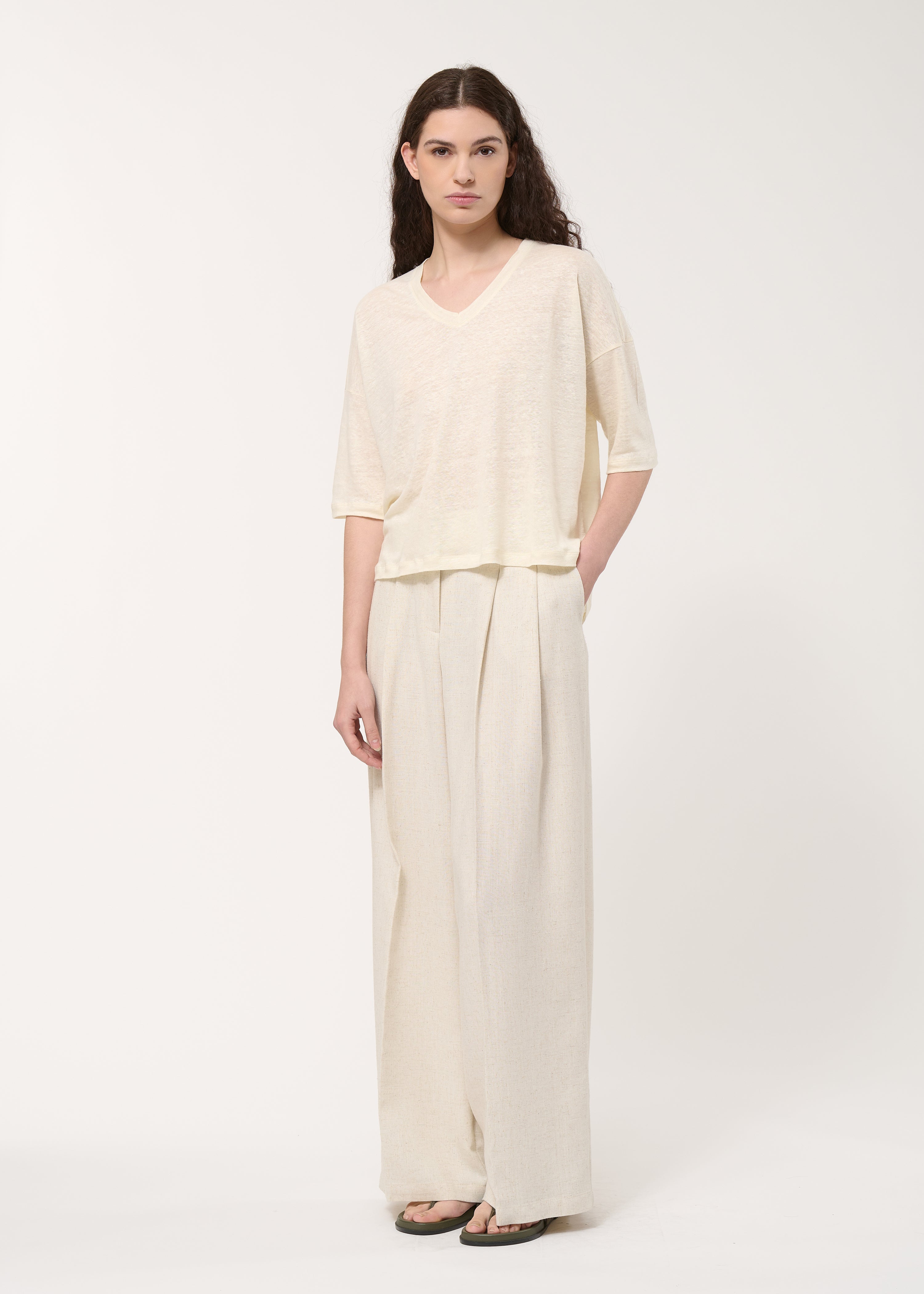 T-shirt écru ample en lin manches courtes - NATUREL#couleur_NATUREL