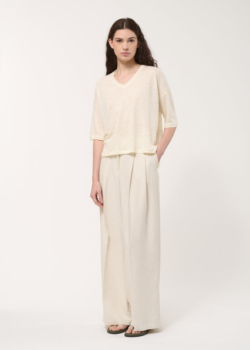 T-shirt écru ample en lin manches courtes - NATUREL#couleur_NATUREL