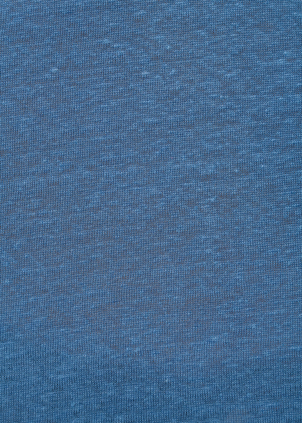 T-shirt bleu foncé ample en lin manches courtes - DENIM#couleur_DENIM