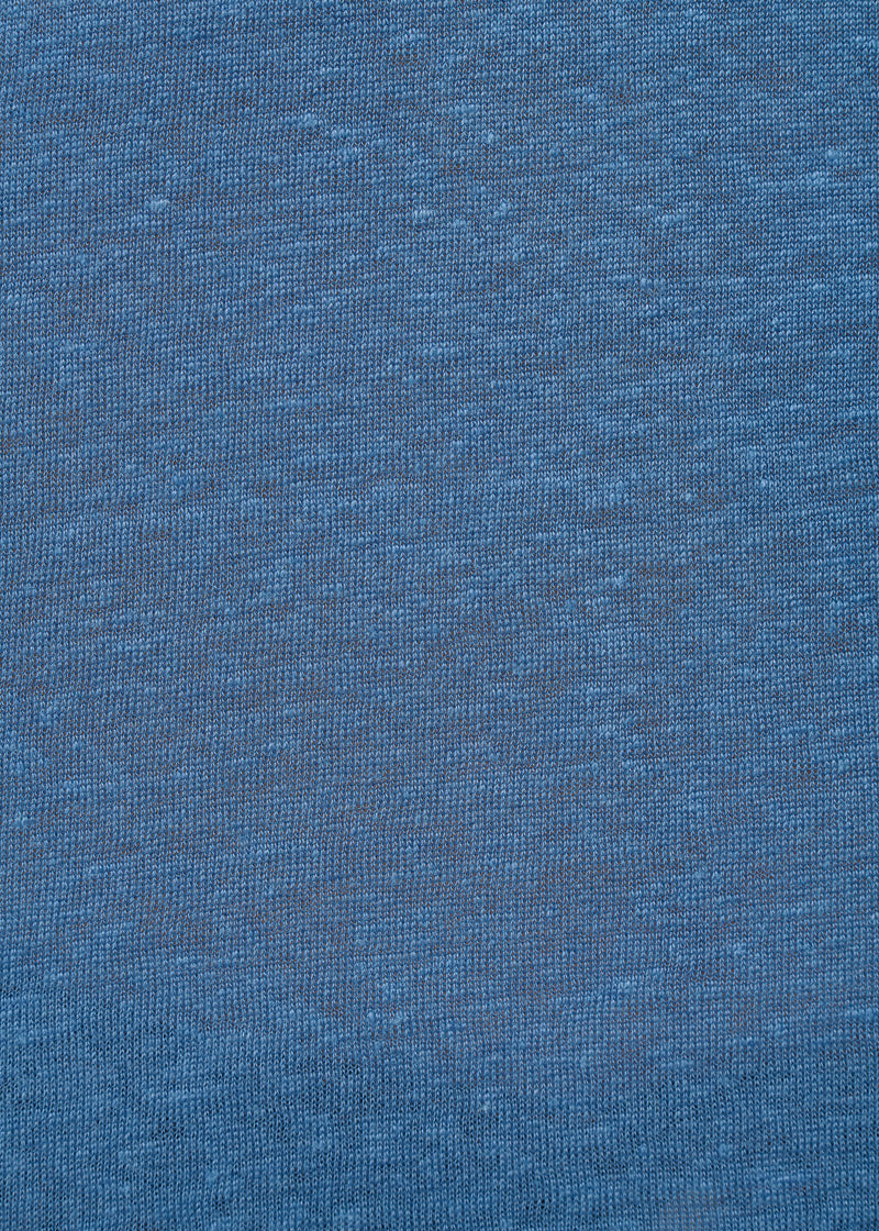 T-shirt bleu foncé ample en lin manches courtes - DENIM#couleur_DENIM