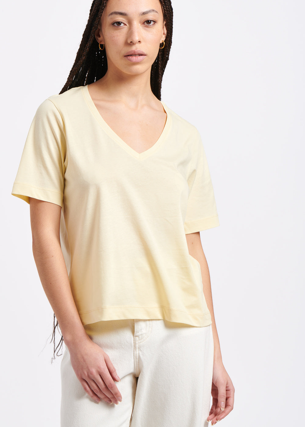 T-shirt jaune clair en coton manches courtes - CITRINE#couleur_CITRINE