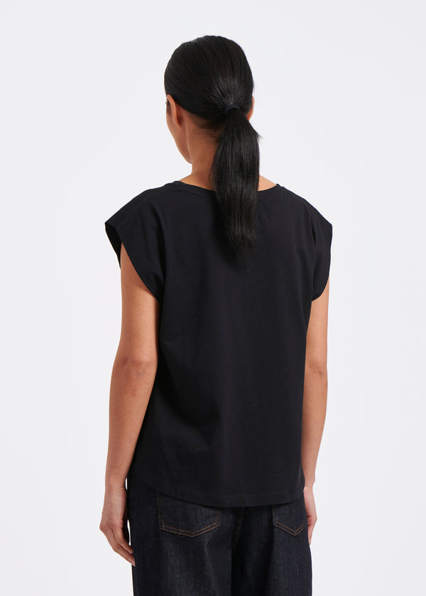 T-shirt noir sans manches en  coton biologique - NOIR#couleur_NOIR